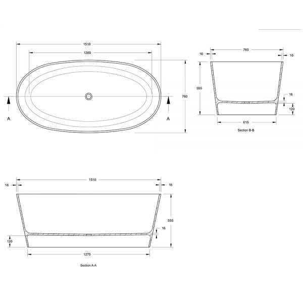 BC Designs Projekt Sorpressa Matt White Double Ended Freestanding Bath 1510 x 760 BAB072 #4