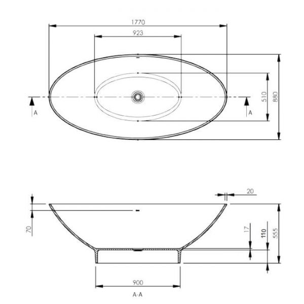 BC Designs Tasse Double Ended Freestanding Bath 1770 x 880 BAB010 #4