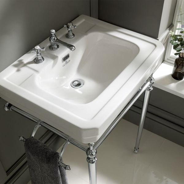 BC Designs Victrion Crosshead Chrome Deck Mounted 3 Hole Basin Mixer Tap with Pull Up Waste #2