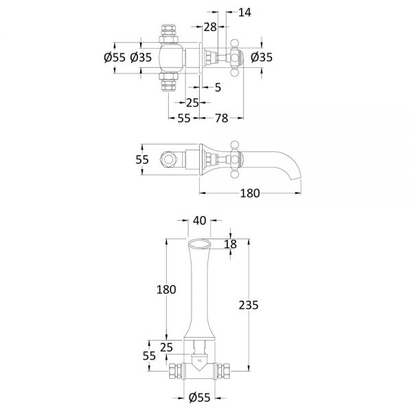 BC Designs Victrion Crosshead Chrome 3 Hole Wall Mounted Basin Mixer Tap #2