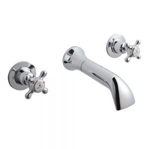 BC Designs Victrion Crosshead Chrome Wall Mounted 3 Hole Wall Mounted Basin Mixer Tap