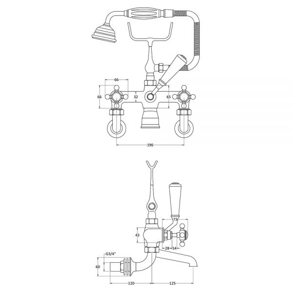 BC Designs Victrion Crosshead Chrome Wall Mounted Bath Shower Mixer Tap #2