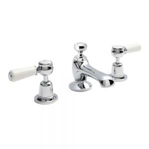 BC Designs Victrion Lever Chrome Deck Mounted 3 Hole Basin Mixer Tap with Pull Up Waste
