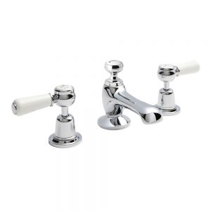 BC Designs Victrion Lever Chrome Deck Mounted 3 Hole Basin Mixer Tap with Pull Up Waste