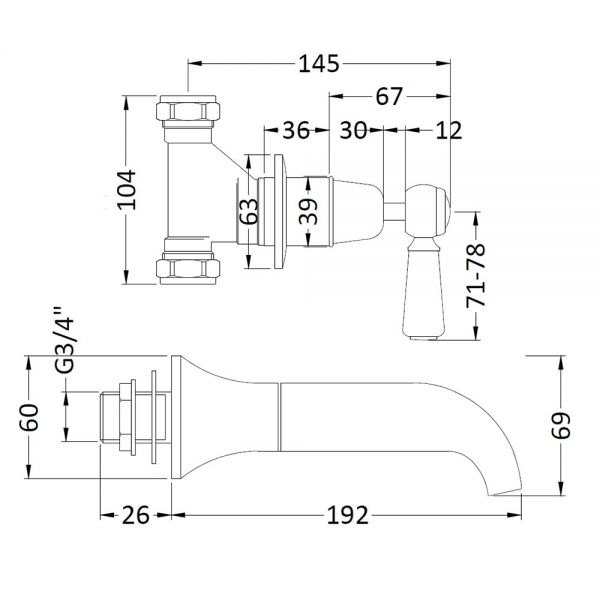 BC Designs Victrion Lever Chrome 3 Hole Wall Mounted Bath Filler Tap #2