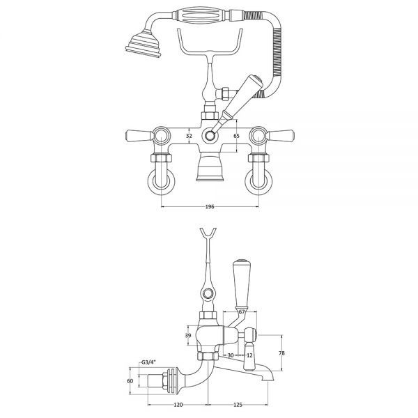 BC Designs Victrion Lever Chrome Wall Mounted Bath Shower Mixer Tap #2