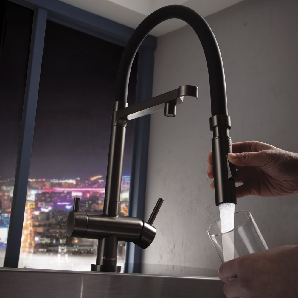 Clearwater Bellatrix Gun Metal Filtered Water Pull Out Kitchen Sink Mixer Tap BE7GM