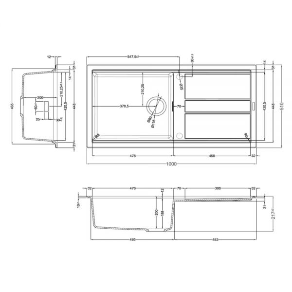 Reginox Best Grey 1 Bowl Granite Kitchen Sink 1000 x 510mm #3