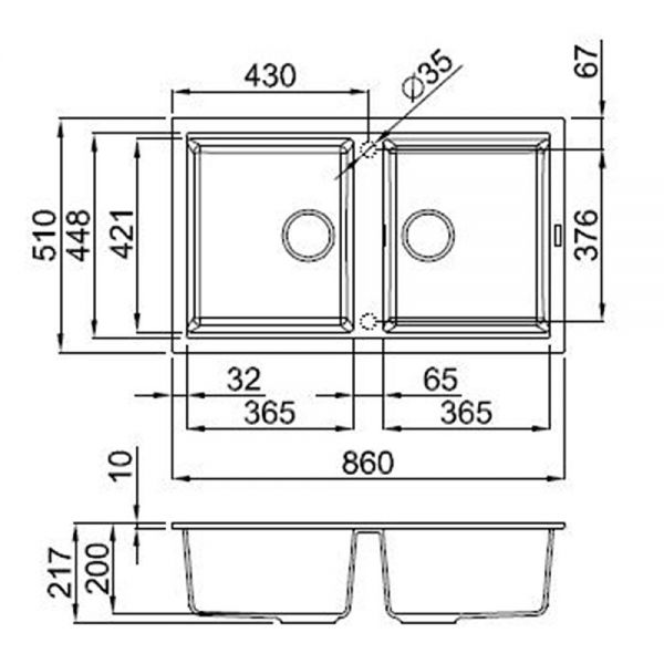 Reginox Best Black 2 Bowl Granite Kitchen Sink 860 x 510mm #2