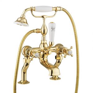 Crosswater Belgravia Crosshead Unlacquered Brass Deck Mounted Bath Shower Mixer Tap