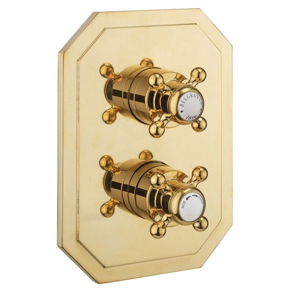 Crosswater Belgravia Crossbox Unlacquered Brass Two Outlet Thermostatic Shower Valve