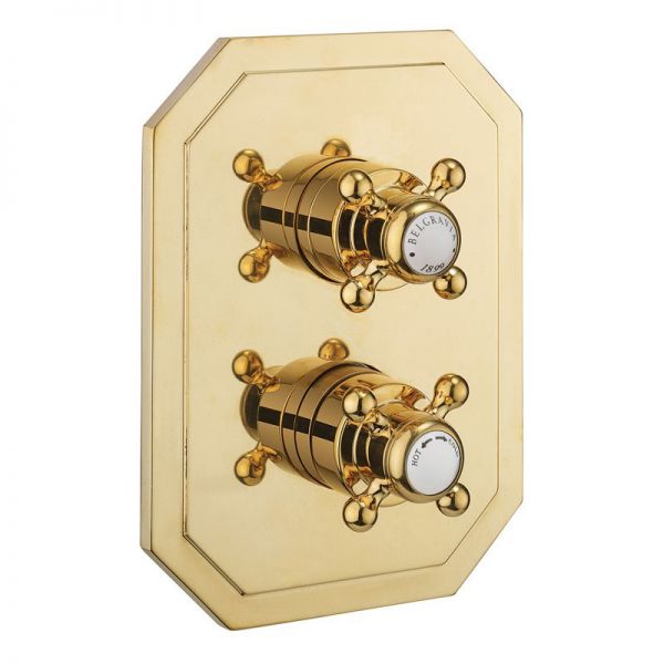 Crosswater Belgravia Crossbox Unlacquered Brass Three Outlet Thermostatic Shower Valve