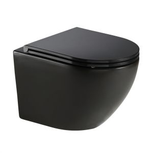 JTP Wortex Black Rimless Wall Hung Toilet and Toilet Seat