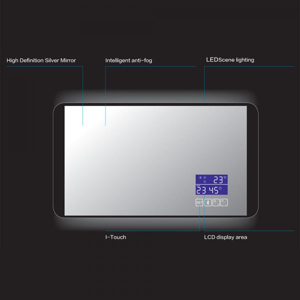 JTP Digital Matt Black Rectangular LED Bluetooth Mirror 500 x 900mm #2