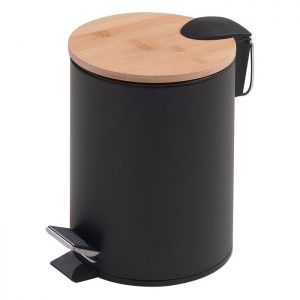 Gedy Kenta Black and Bamboo Pedal Bin 3L