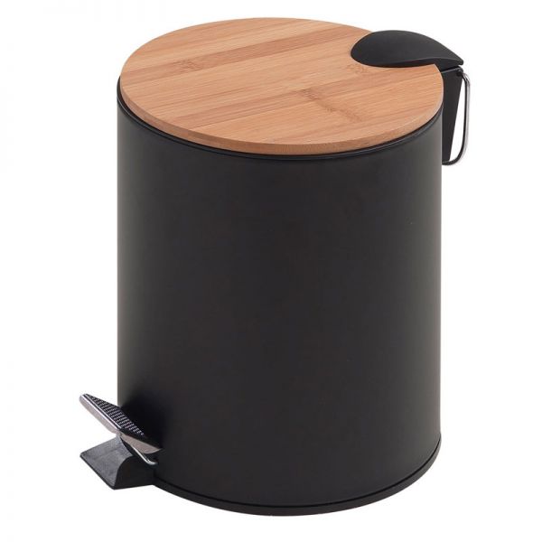 Gedy Kenta Black and Bamboo Pedal Bin 5L