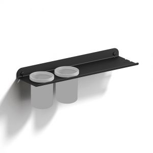 Sonia Quick Black 450mm Shower Shelf with Double Large Tumbler