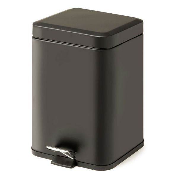 Gedy Black Square Soft Close Pedal Bin 5L