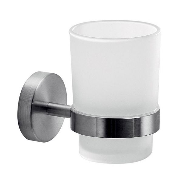 Gedy G Pro Frosted Glass Tumbler with Brushed Stainless Steel Fixings