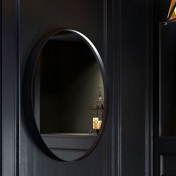 Origins Living City Black 600 x 600 Round Bathroom Mirror #2