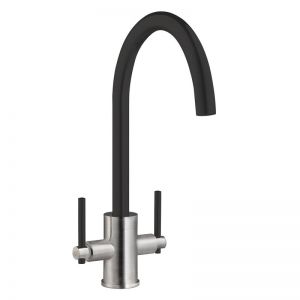 Prima Plus Swan Neck Dual Lever Black Kitchen Mixer Tap