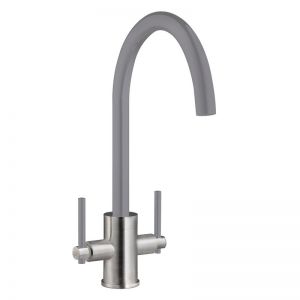 Prima Plus Swan Neck Dual Lever Grey Kitchen Mixer Tap