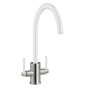 Prima Plus Swan Neck Dual Lever White Kitchen Mixer Tap