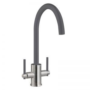 Prima Plus Swan Neck Dual Lever Gun Metal Kitchen Mixer Tap