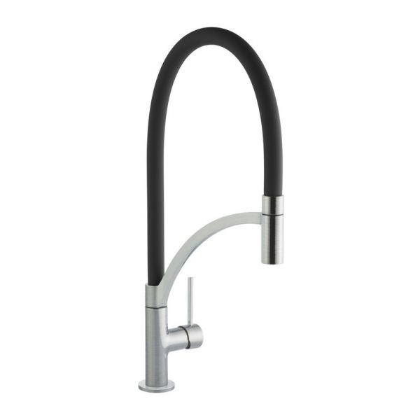 Prima Plus Black and Brushed Chrome Swan Neck Single Lever Kitchen Mixer Tap