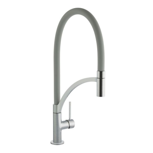 Prima Plus Grey and Brushed Chrome Swan Neck Single Lever Kitchen Mixer Tap