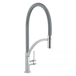 Prima Plus Gun Metal and Brushed Chrome Swan Neck Single Lever Kitchen Mixer Tap