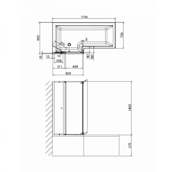 Britton EcoSquare 820 Left Hand Bath Screen Inc Access Panel BS8L #2