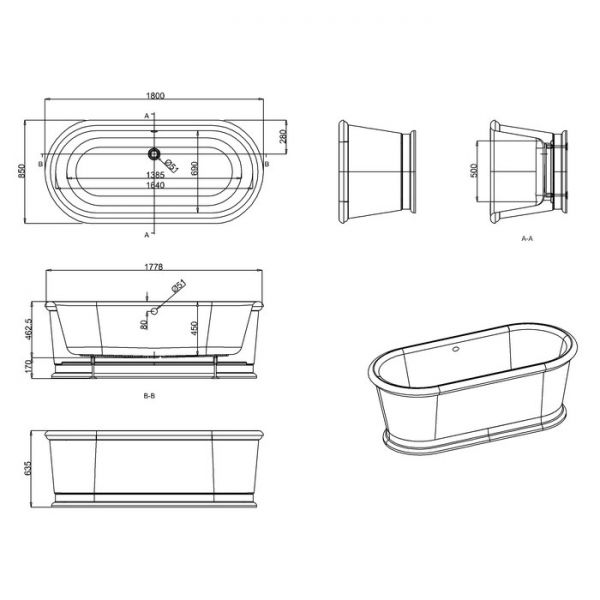 Burlington London 1800 x 850 Round Double Ended Freestanding Bath #2