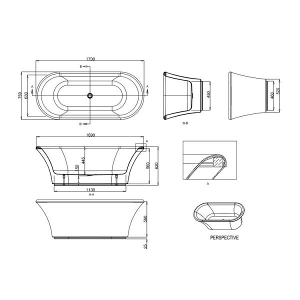 Burlington Brindley 1700 x 750 Double Ended Freestanding Bath #2