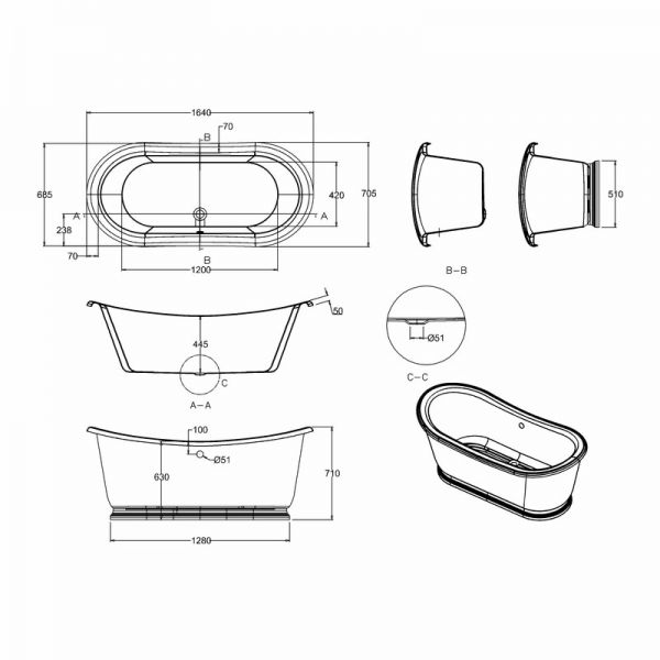Burlington Admiral 1650 x 700 Double Ended Freestanding Bath #3