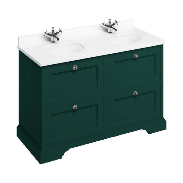 Burlington 1300 Matt Green Freestanding 4 Drawer Vanity Unit and Minerva Basin