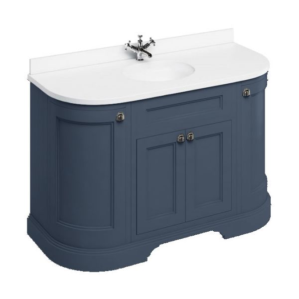 Burlington 1340 Blue Freestanding 4 Door Curved Vanity Unit and Minerva Basin