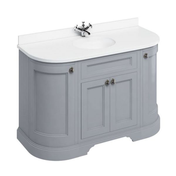 Burlington 1340 Grey Freestanding 4 Door Curved Vanity Unit and Minerva Basin