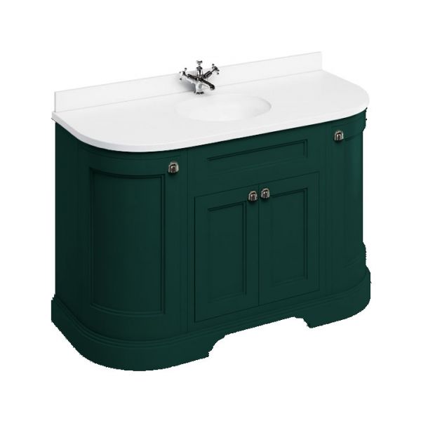 Burlington 1340 Matt Green Freestanding 4 Door Curved Vanity Unit and Minerva Basin