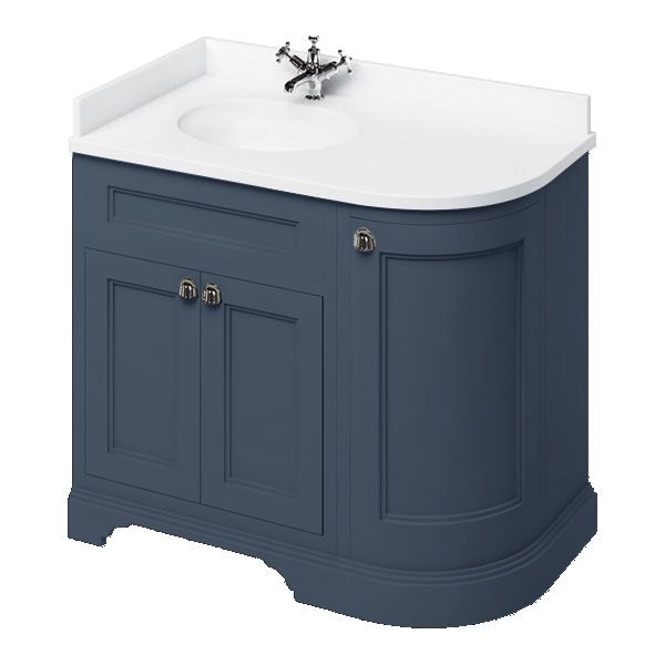 Burlington 1000 Blue Left Hand Freestanding Curved Vanity Unit and Minerva Basin