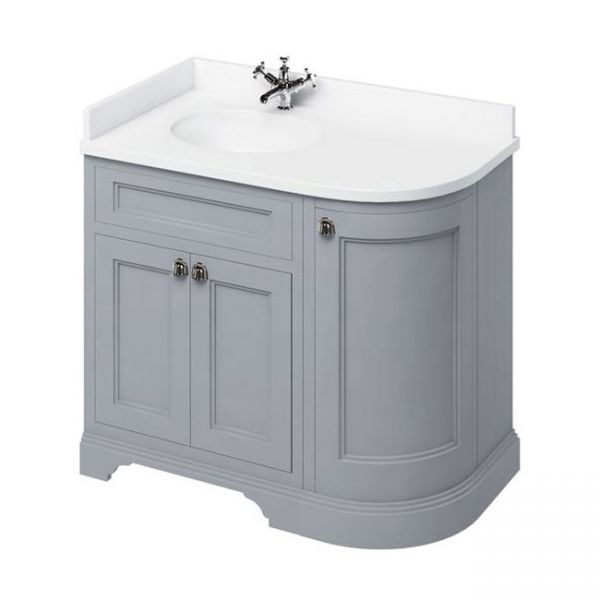 Burlington 1000 Grey Left Hand Freestanding Curved Vanity Unit and Minerva Basin