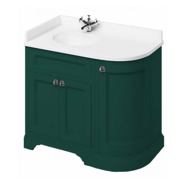 Burlington 1000 Matt Green Left Hand Freestanding Curved Vanity Unit and Minerva Basin