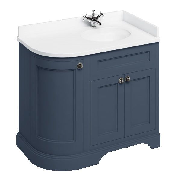 Burlington 1000 Blue Right Hand Freestanding Curved Vanity Unit and Minerva Basin