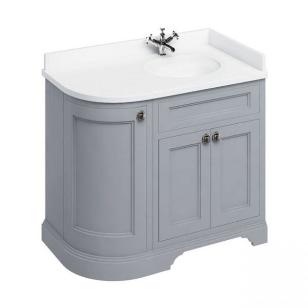 Burlington 1000 Grey Right Hand Freestanding Curved Vanity Unit and Minerva Basin