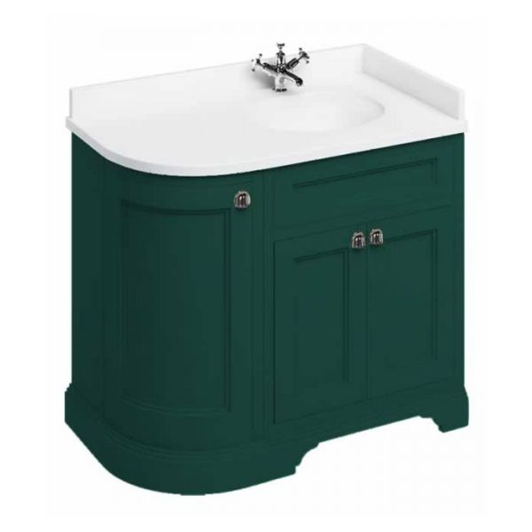 Burlington 1000 Matt Green Right Hand Freestanding Curved Vanity Unit and Minerva Basin