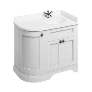 Burlington 1000 Matt White Right Hand Freestanding Curved Vanity Unit and Minerva Basin