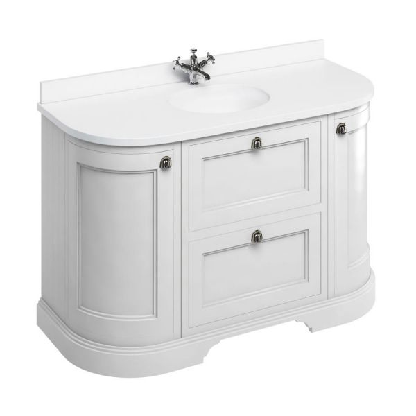 Burlington 1340 Matt White Freestanding Curved Vanity Unit and Minerva Basin