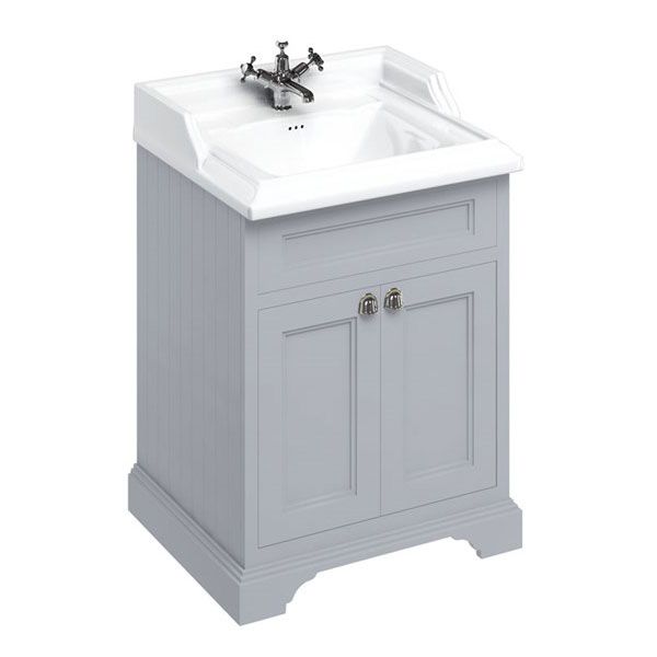 Burlington 650 Grey Freestanding 2 Door Vanity Unit and Ceramic Basin