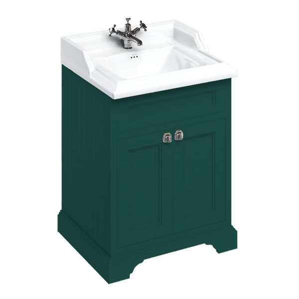 Burlington 650 Matt Green Freestanding 2 Door Vanity Unit and Ceramic Basin