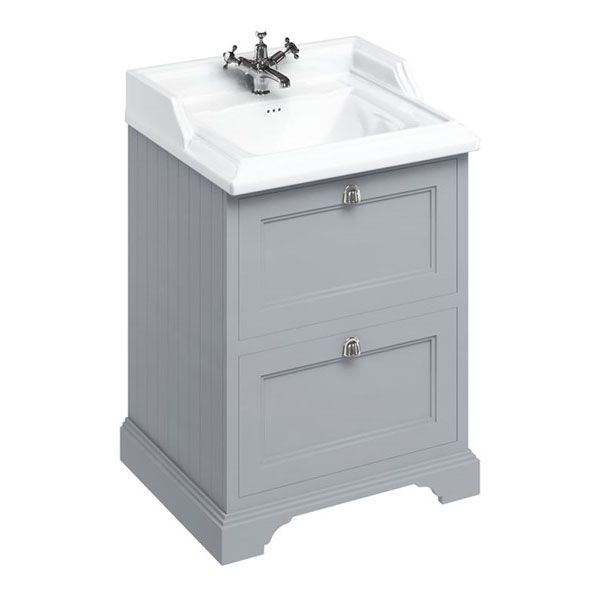 Burlington 650 Grey Freestanding 2 Drawer Vanity Unit and Ceramic Basin